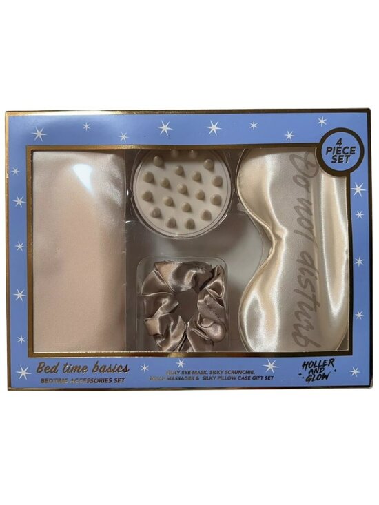Beauty & Health Other - Holler & Glow Bedtime Basics 4-Piece Set Silk Eye Mask Scrunchie Scalp Massager